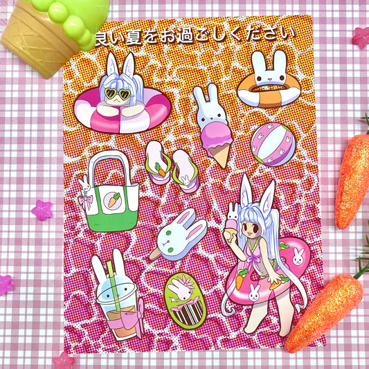 Bunni at the pool matte mini art print