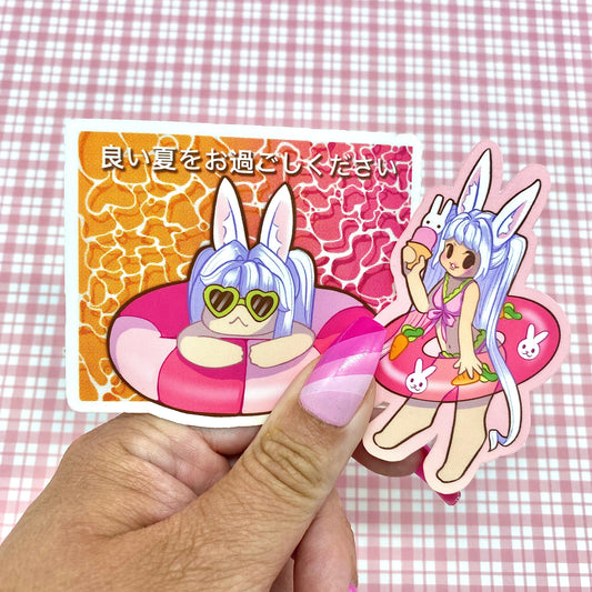 Bunni at the pool vinyl sticker set