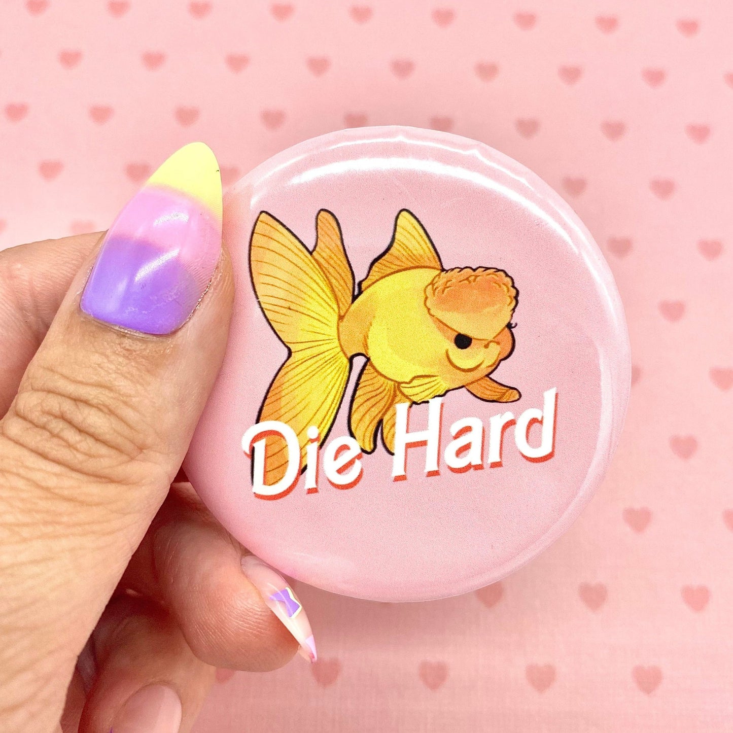 Die Hard Oranda Goldfish Button Pin