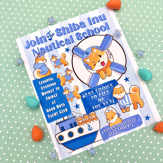 Shiba Inu Sailors mini art print