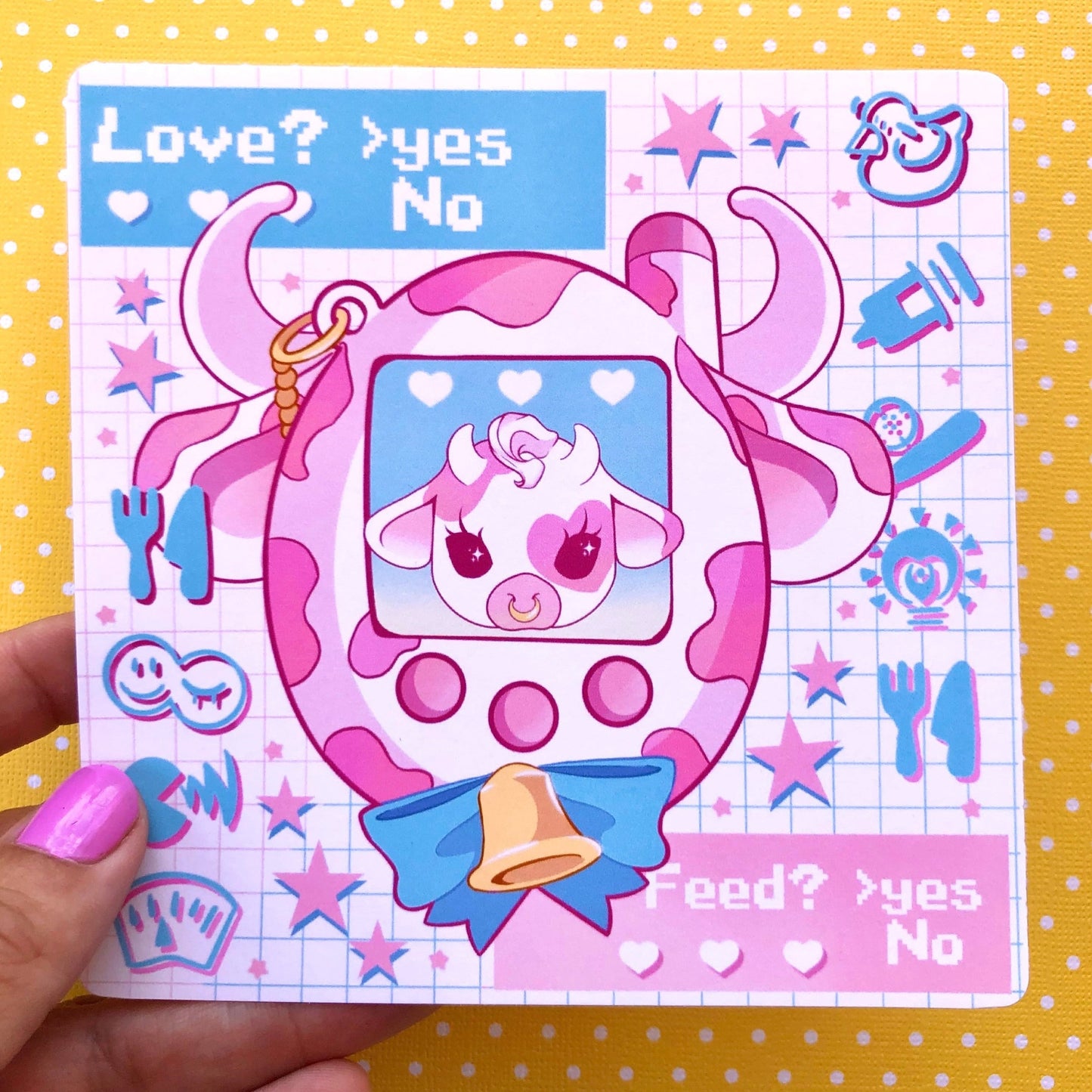 Pink  Moolisa Tamagotchi Square Art Mini Print (2 sizes available)