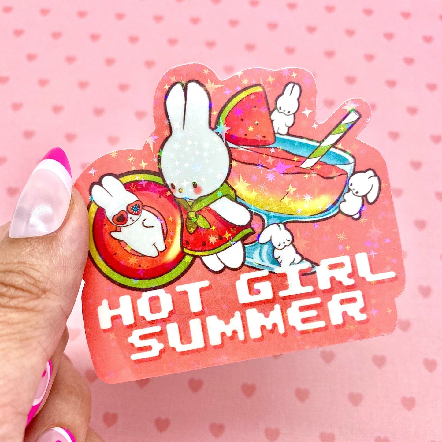 Hot Girl Summer  Watermelon Bunny Holographic vinyl sticker