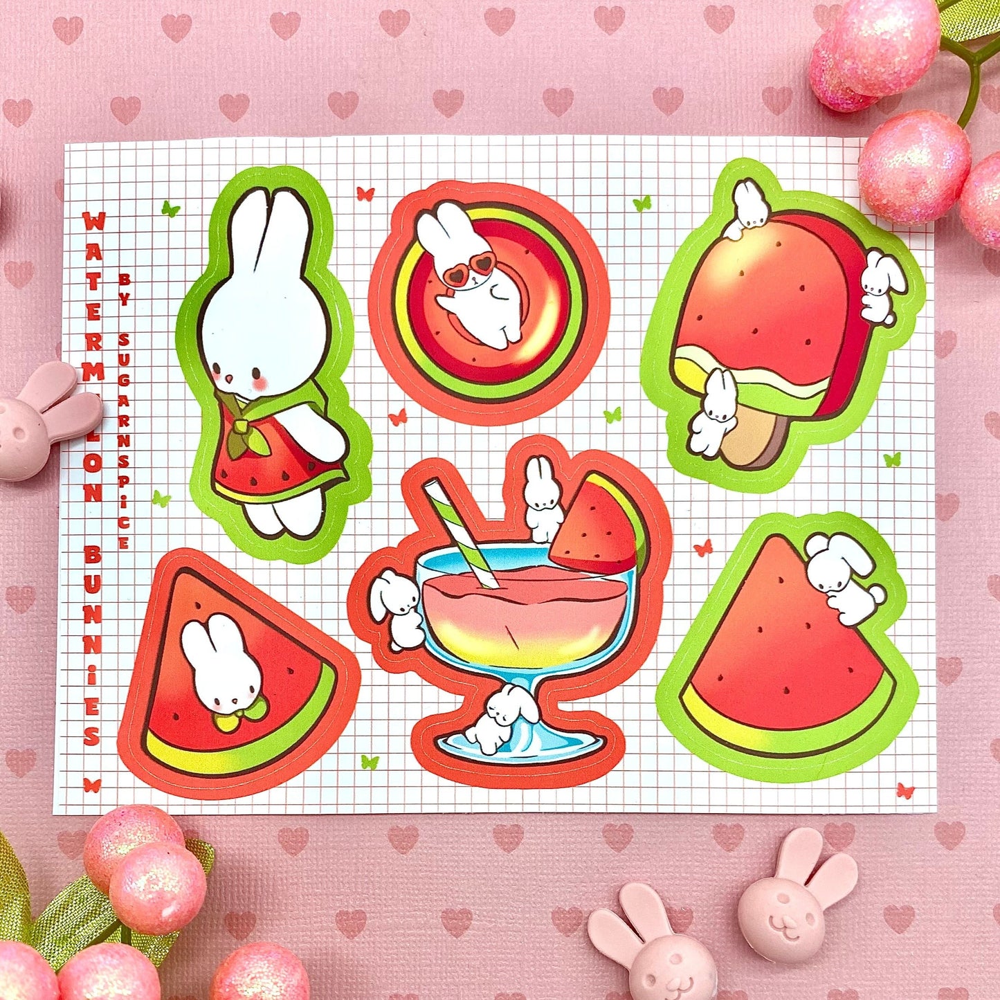 Watermelon Bunnies Sticker Sheet