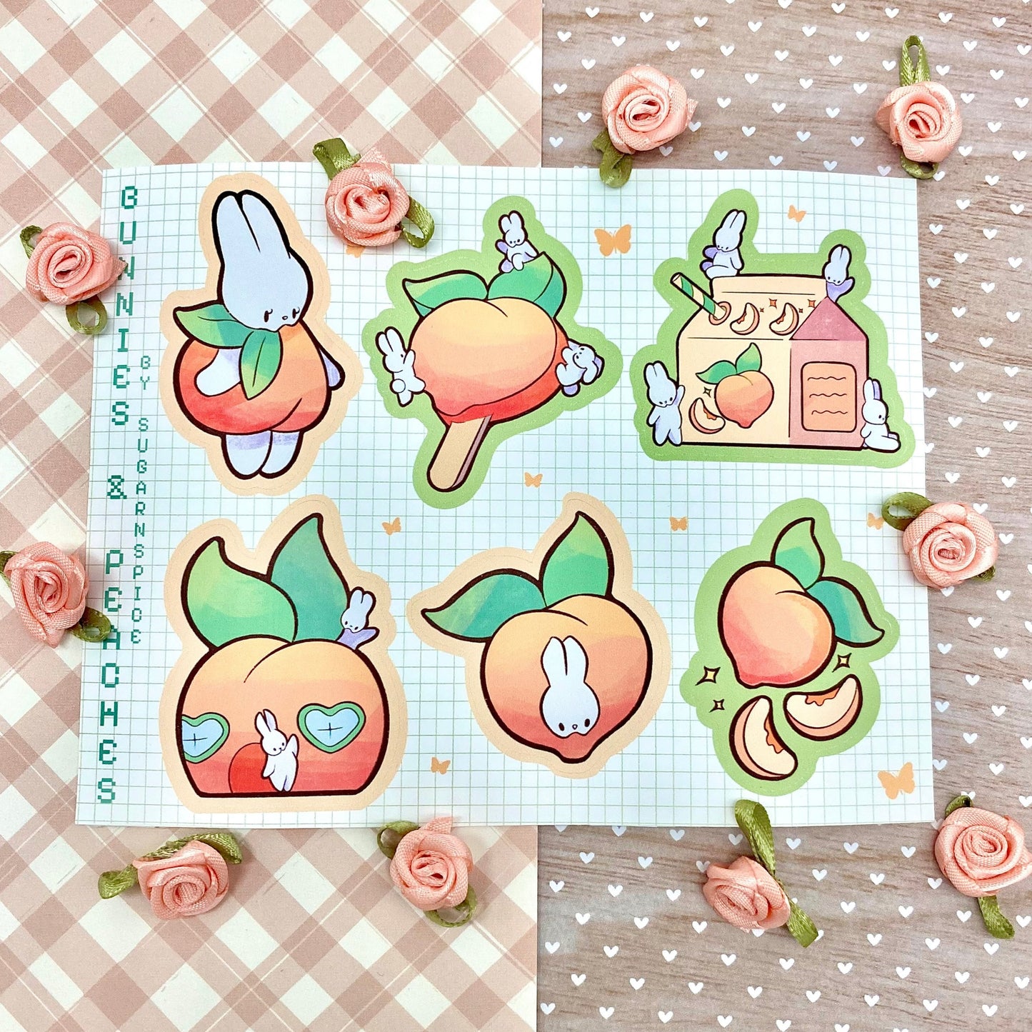 Peaches and Bunnies Sticker Sheet