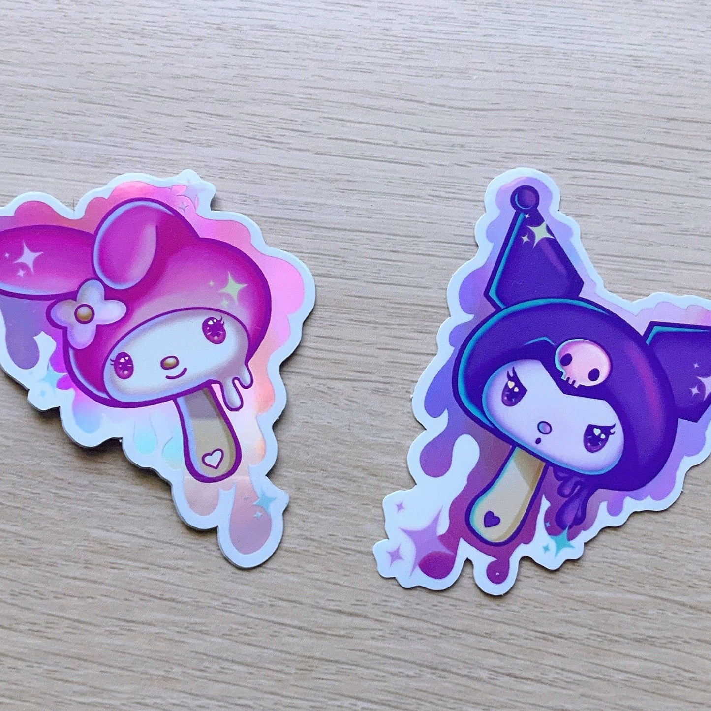 My melody and kuromi holographic vinyl stickers (set of 2)