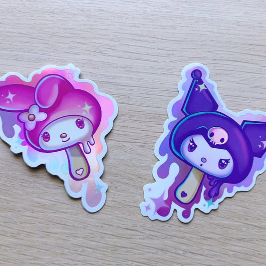 My melody and kuromi holographic vinyl stickers (set of 2)