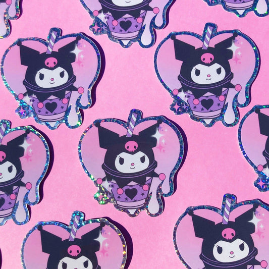 Kuromi Frappuccino inspired glittery vinyl sticker
