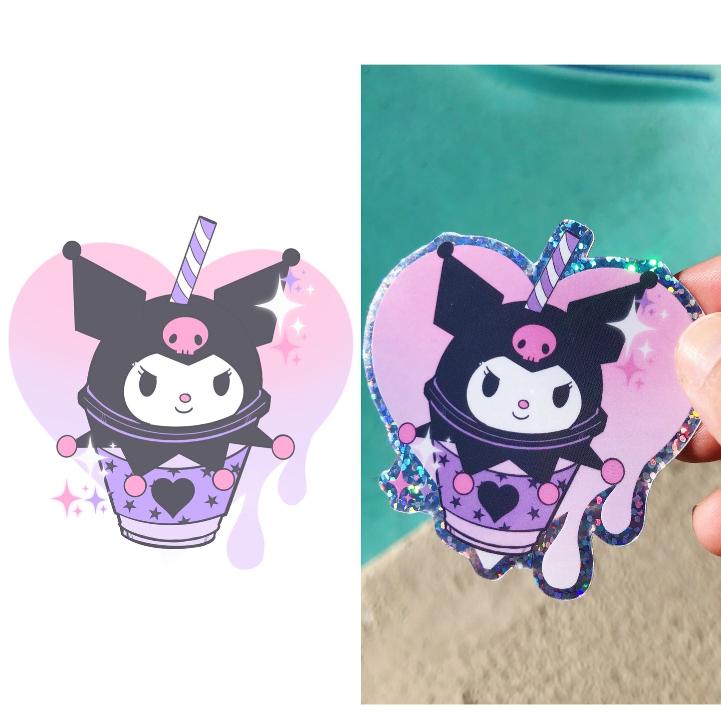 Kuromi Frappuccino inspired glittery vinyl sticker