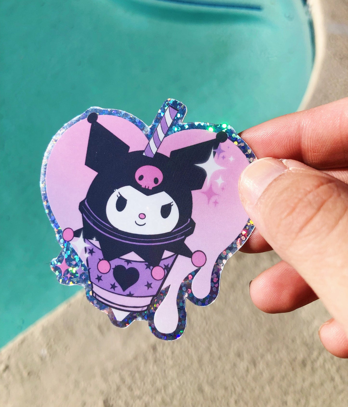 Kuromi Frappuccino inspired glittery vinyl sticker