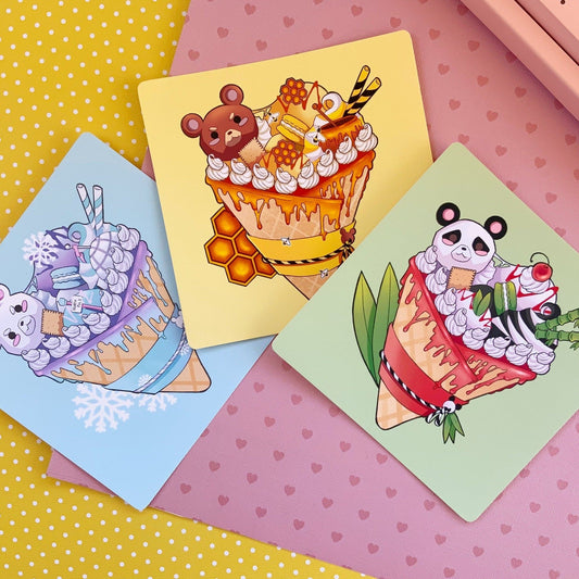 Bear Crepes Art square mini prints set of 3 (2 sizes available)