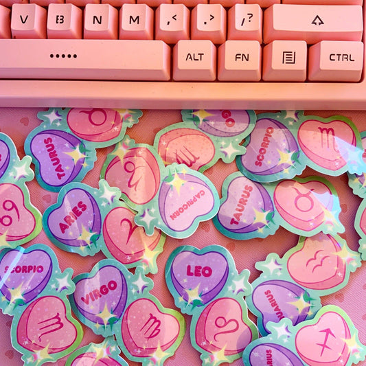 Zodiac Sign Sweethearts Holographic vinyl stickers