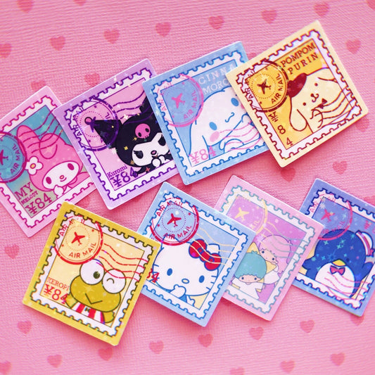 Sanrio Postage Stamp Mock ups Holographic vinyl sticker pack of 8